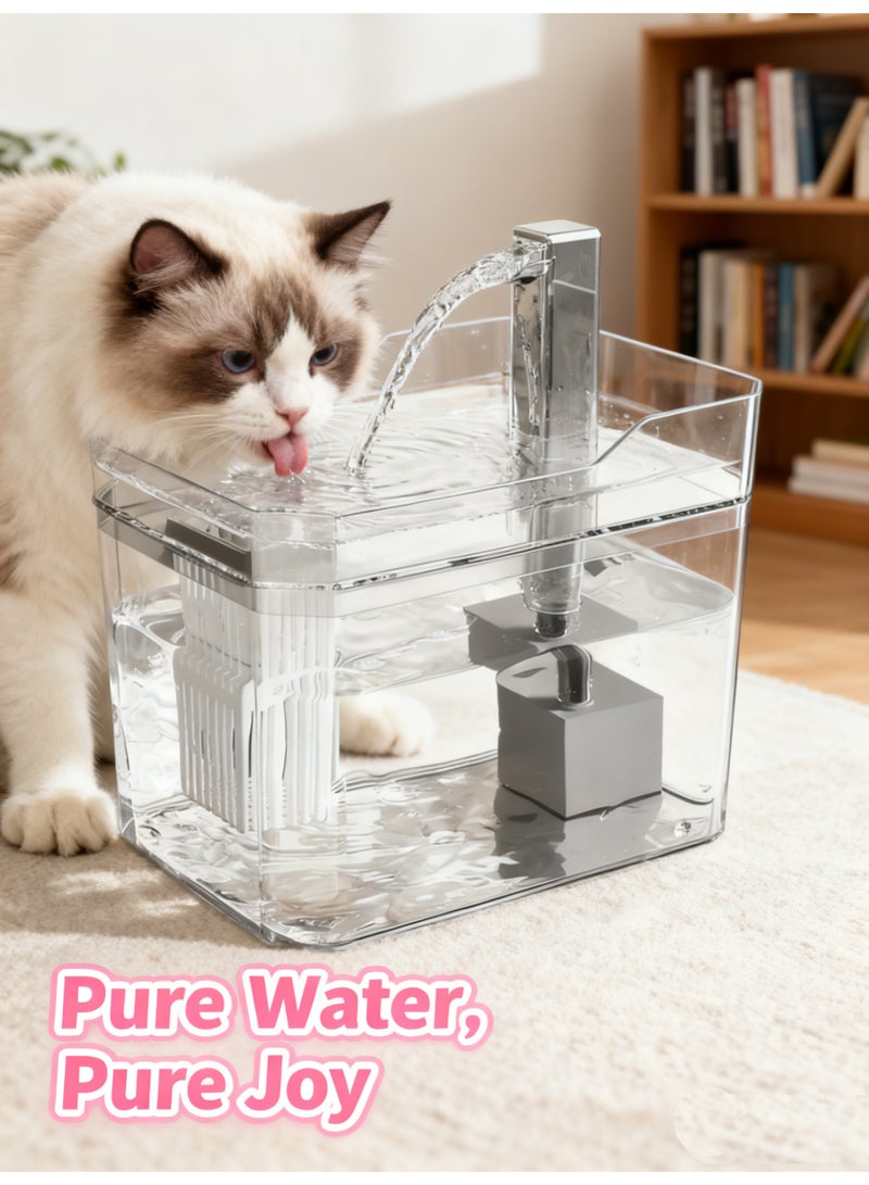 نافورة مياه للحيوانات الأليفة بتزويد مياه مرشحة لمدة 7 أيام، بطارية 30 يومًا، هادئة جدًا 20 ديسيبل - Image 1