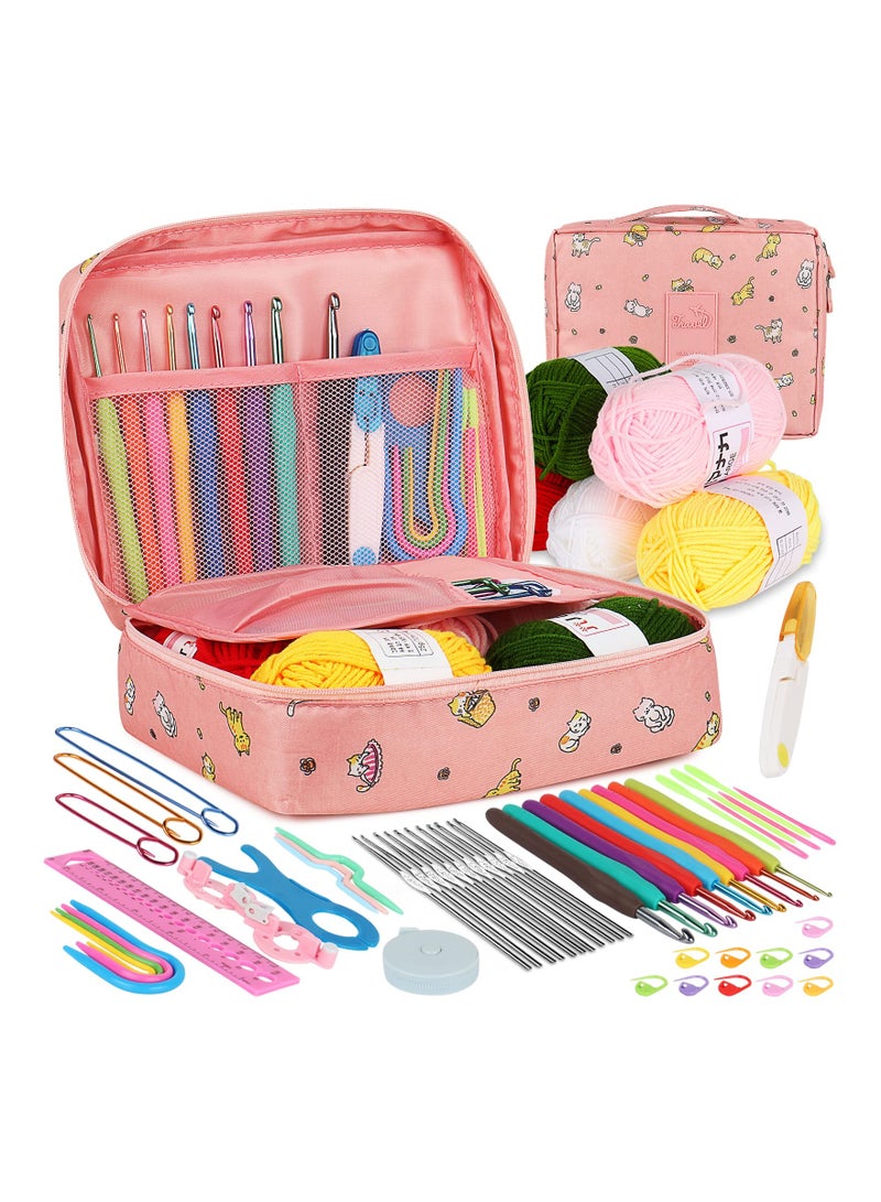 KASTWAVE Crochet Kit for Beginners Adults Kids Complete Crochet Set with Yarn Crochet Instruction Crochet Hook Storage Case Knitting & Crochet Supplies Ideal Crochet Gift for Crocheter Beginner (Pink) - Image 1