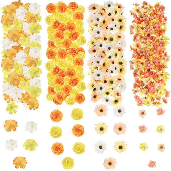 217 PCS MINI FAKE HEADS FLOWERS BULK CRAFT FAKE ROSE DAISY HEADS SMALL SILK ARTIFICIAL FLOWERS FOR CRAFTS FAUX DECORATIONS FLOWER FOR ART CRAFTS WEDDING PARTY24 CMYELLOW SERIES