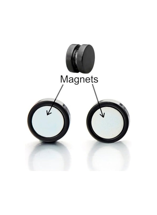 Bluelans 2pcs Magnetic Black Circle Stud Earrings for Men Women, Non-Piercing Clip On Cheater Fake Ear Gauges  - Image 3