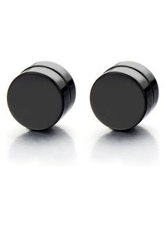 Bluelans 2pcs Magnetic Black Circle Stud Earrings for Men Women, Non-Piercing Clip On Cheater Fake Ear Gauges  - Image 2