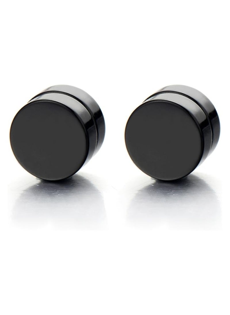 Bluelans 2pcs Magnetic Black Circle Stud Earrings for Men Women, Non-Piercing Clip On Cheater Fake Ear Gauges  - Image 2
