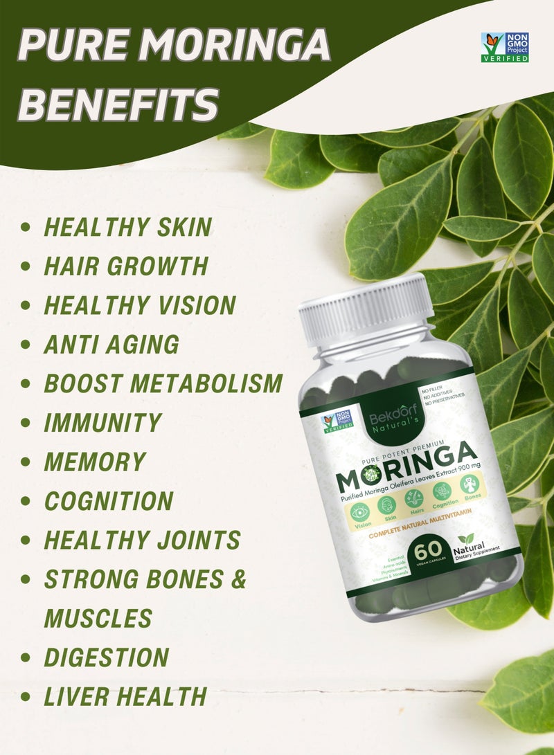 بيكدورف مستخلصات أوراق المورينجا النقية (موحدة بنسبة 5% صابونين) - غذاء خارق طبيعي كامل، غذاء خارق أخضر منشط، يدعم المناعة، مضاد للأكسدة، يعزز عملية الأيض، نقي 100%، خالٍ من المواد المضافة والمواد الحافظة - 60 كبسولة نباتية - Image 3