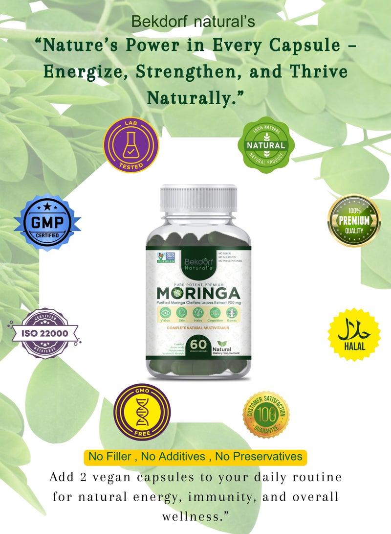 بيكدورف مستخلصات أوراق المورينجا النقية (موحدة بنسبة 5% صابونين) - غذاء خارق طبيعي كامل، غذاء خارق أخضر منشط، يدعم المناعة، مضاد للأكسدة، يعزز عملية الأيض، نقي 100%، خالٍ من المواد المضافة والمواد الحافظة - 60 كبسولة نباتية - Image 5