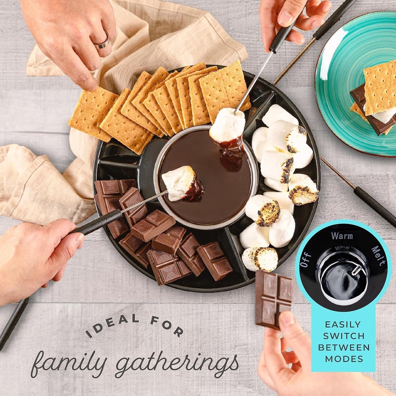 Kusini Electric Fondue Pot Set - Chocolate Fondue Kit - Temperature Control, Detachable Serving Trays, & 4 Roasting Forks - Gift Set & Date Night Idea. Serve at Movie Night or Game Night. - Image 2