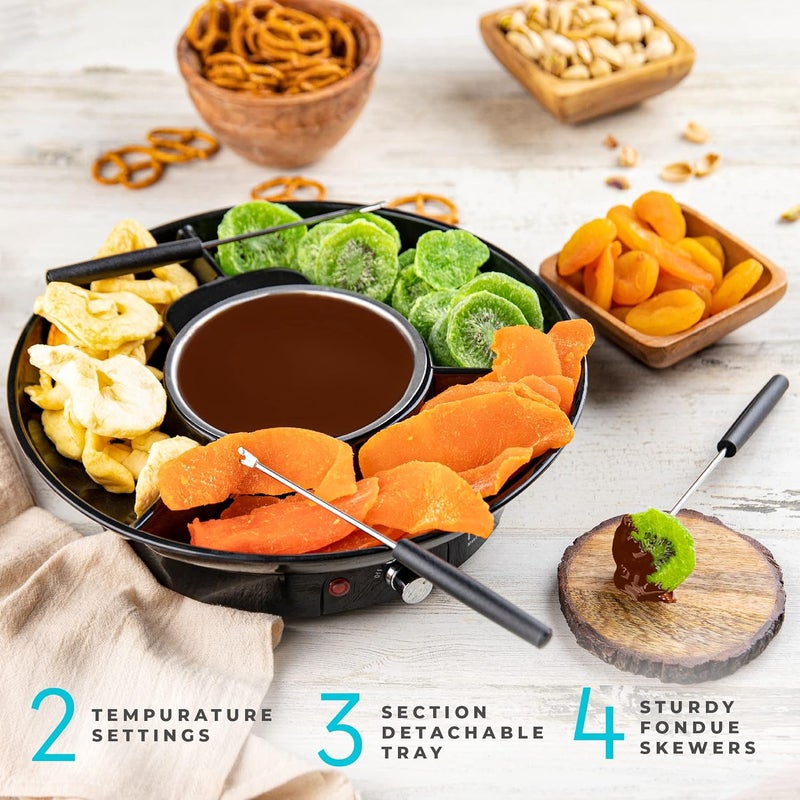 Kusini Electric Fondue Pot Set - Chocolate Fondue Kit - Temperature Control, Detachable Serving Trays, & 4 Roasting Forks - Gift Set & Date Night Idea. Serve at Movie Night or Game Night. - Image 4
