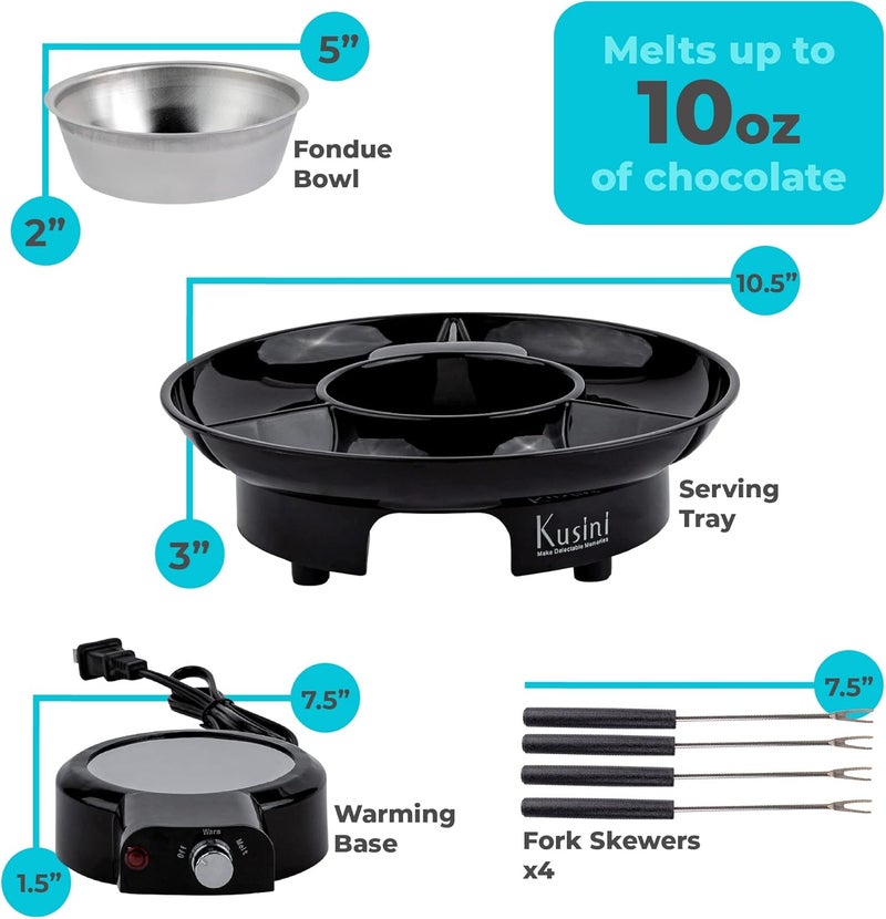 Kusini Electric Fondue Pot Set - Chocolate Fondue Kit - Temperature Control, Detachable Serving Trays, & 4 Roasting Forks - Gift Set & Date Night Idea. Serve at Movie Night or Game Night. - Image 3