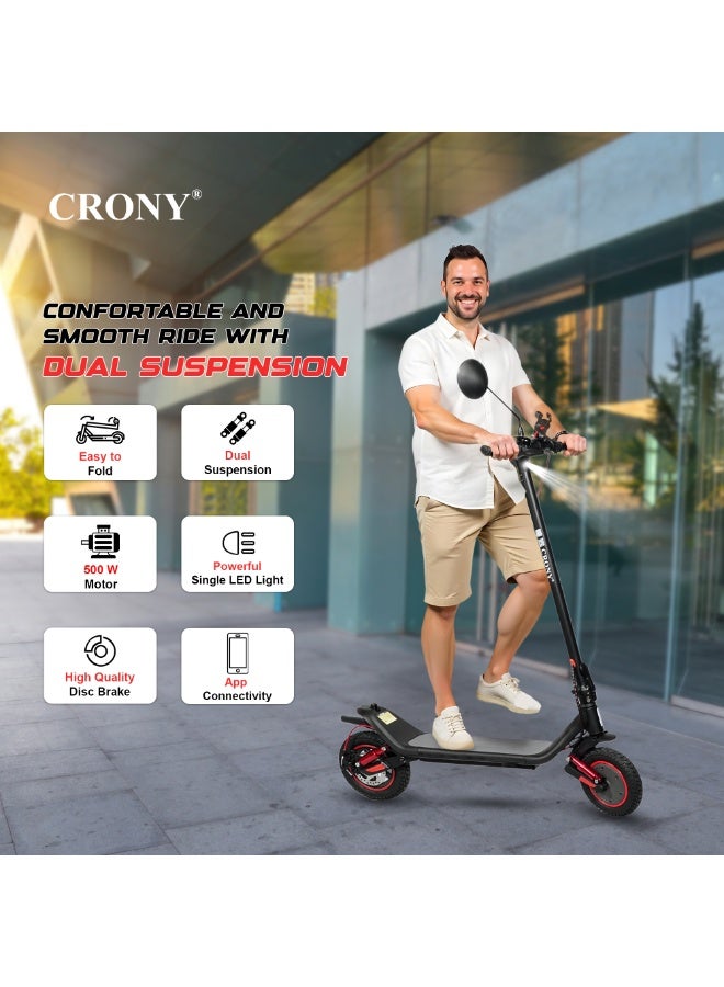 Crony M365 Max Long Range 30km E-Scooter,45km/h More Comfort and Safety Dual Suspension, 500W Motor 36V/10AH, Rear Disc Brake Electric Scooter, Power Comfort & Smart Control for Adults & Kids 120KG Load Capacity Aluminum Alloy Frame Skateboard Portable & Commuter-Friendly Includes Rearview Mirror & Phone Holder，Black - Image 3