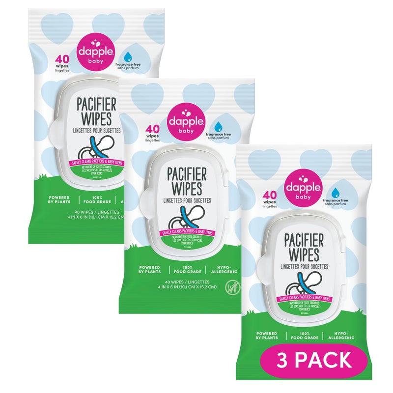 Dapple Pacifier Wipes, for Baby and Toddlers, Diaper Bag Essentials, Fragrance Free 40 Ct, Pack of 3 - Image 1