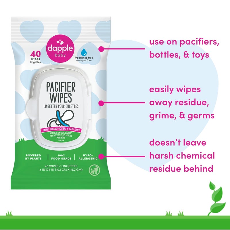 Dapple Pacifier Wipes, for Baby and Toddlers, Diaper Bag Essentials, Fragrance Free 40 Ct, Pack of 3 - Image 2