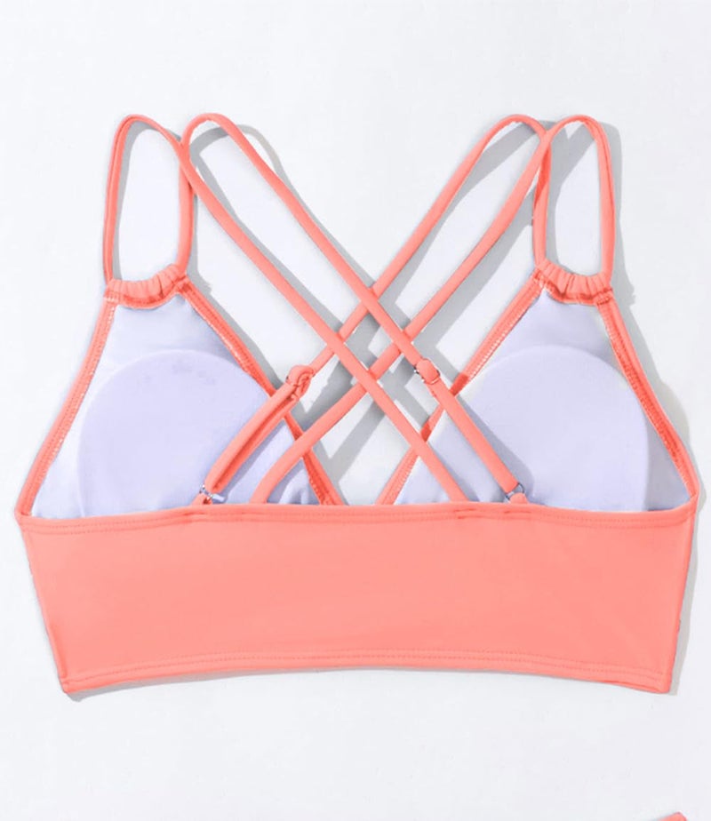 Tainehs Women's Push Up V Neck Bikini Tops Criss Cross Back Padded Bathing Suit Top Only Coral Pink - Image 4