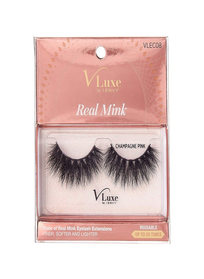 iEnvy i•ENVY False Eyelashes Real Mink Lashes Dramatic Long Eyelashes (Champagne Pink) - Image 1