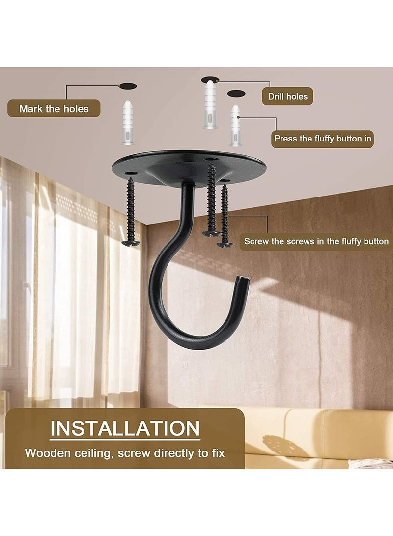 SYOSI Ceiling Hooks, Premium Heavy Duty Metal Hangers, Wall Mount Hangers for Hanging Bird Feeders, Planters, Lanterns, Artworks, String Lights, Wind Chimes, Baskets, 4PCS Black - Image 5