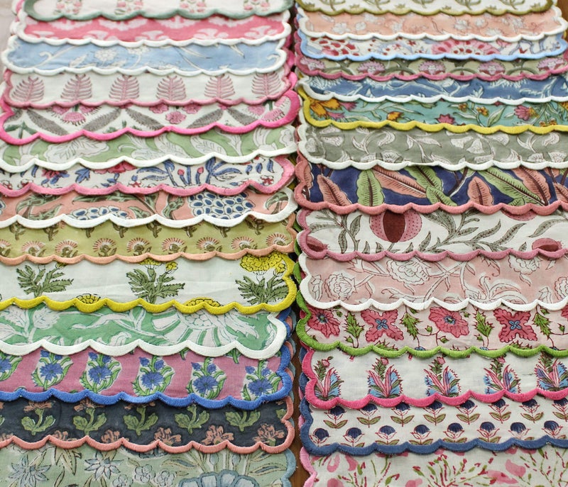 Ridhi Mix Random Hand Block Print Napkins 9" x 9" Set of 6 Reusable Cotton Dinner Napkins for Weddings, Parties & Everyday Dining, Thanksgiving, Christmas, Fall - Image 1