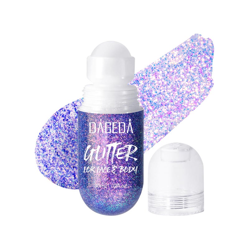 DAGEDA جل بريق الجسم DAGEDA، جل بريق للوجه بتقنية الرول-أون لمكياج حورية البحر، ملحقات مهرجان الرقص، جل بريق شعر هولوجرافي، مكياج بريق الجسم لعيد الهالوين لحفلة الرقص (بنفسجي مجنون) - Image 1