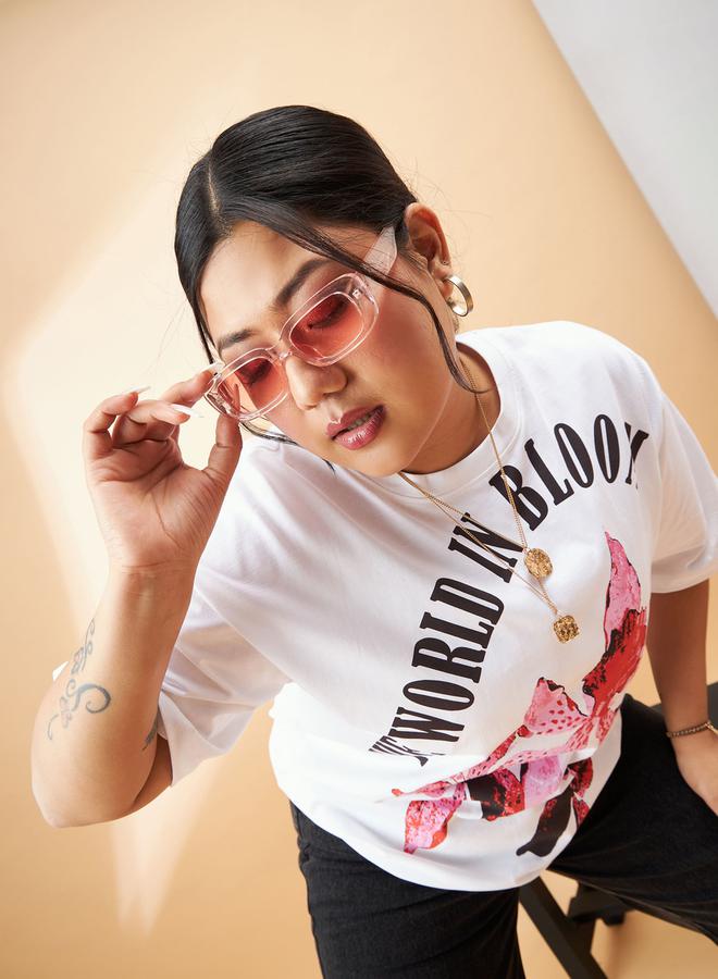 Plus The World Is Bloom Graphic Print T-Shirt by Styli