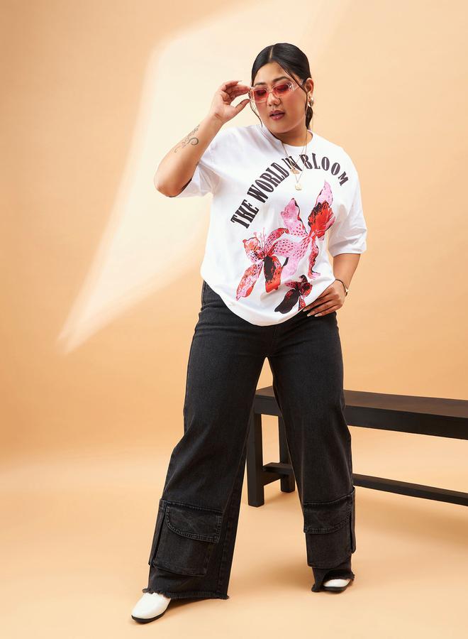 Plus The World Is Bloom Graphic Print T-Shirt by Styli