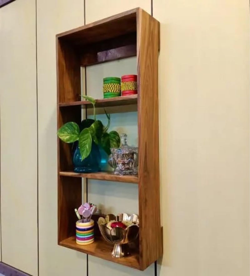 carpentray Solid Sheesham Wooden Wall Mounted Rack Organizer Wall Shelf for Kitchen Storage Boxes 4 Shelf Rank - Image 3