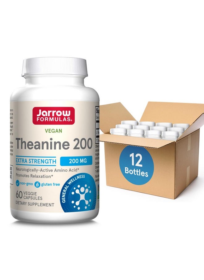 jarrow formulas Jarrow Formulas Extra Strength Theanine 200 mg, Dietary Supplement That Promotes Relaxation, Amino Acid Supplement for Relaxation Support, 60 Veggie Capsules, 60 Day Supply, Pack of 12  - Image 1