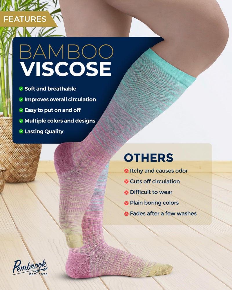 Pembrook Bamboo Viscose Light Compression Socks - 3 Pairs | 8-15 mmHg Compression Socks Women and Men | Support Socks for Soreness, Varicose Veins, Edema | Line Patterns - Image 4