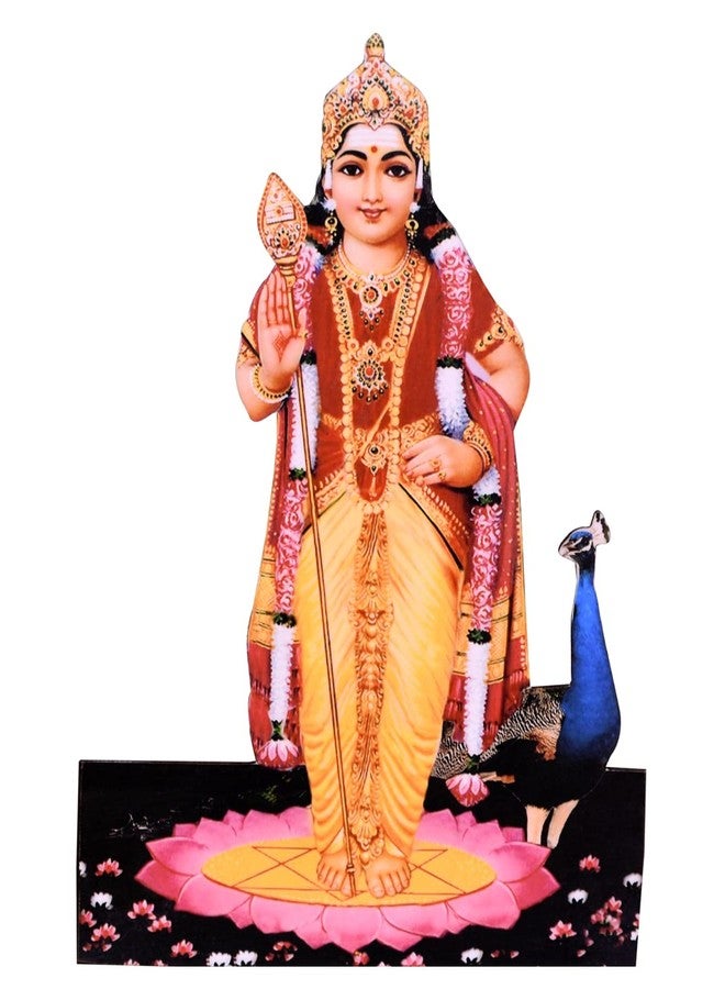 Vils Lord Muruga Kartikeya Subramanya Kumara Skanda Divine Holy Blessing Wood & Plastic Photo Frame Cutout with Backstand for Pooja/Gift (4 inch X 6 inch) - Image 1