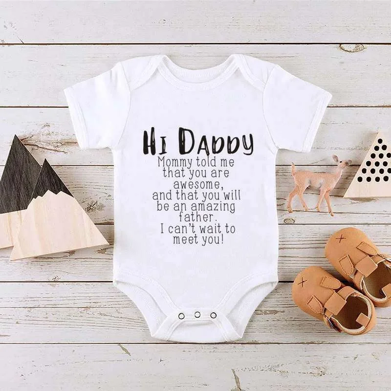 Matching Family Outfits Hi Daddy Baby Bodysuit – Mommy Told Me You Are Awesome Infant Romper, Unisex Newborn Baby Boy Girl Short Sleeve Cotton Jumpsuit, Cute Outfit (WHITE)