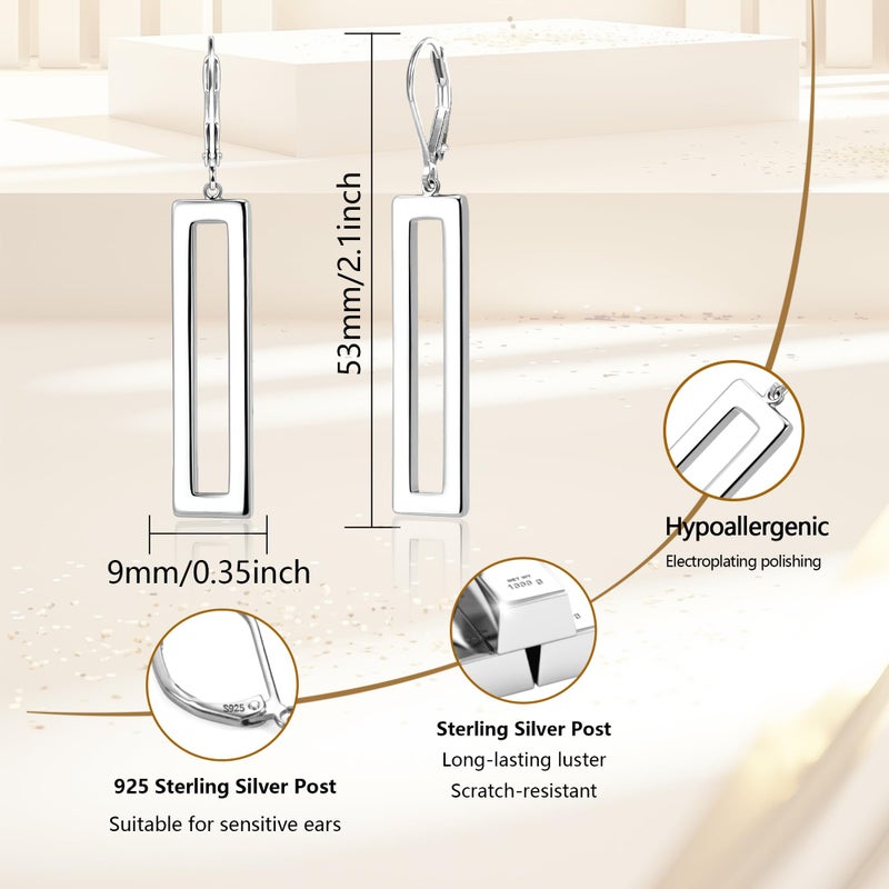 ALEXCRAFT Sterling Silver Bar Earrings for Women Silver Dangle Hypoallergenic Leverback Earrings Bar Geometric Drop Dangle Earring for Women Jewelry Gifts - Image 5