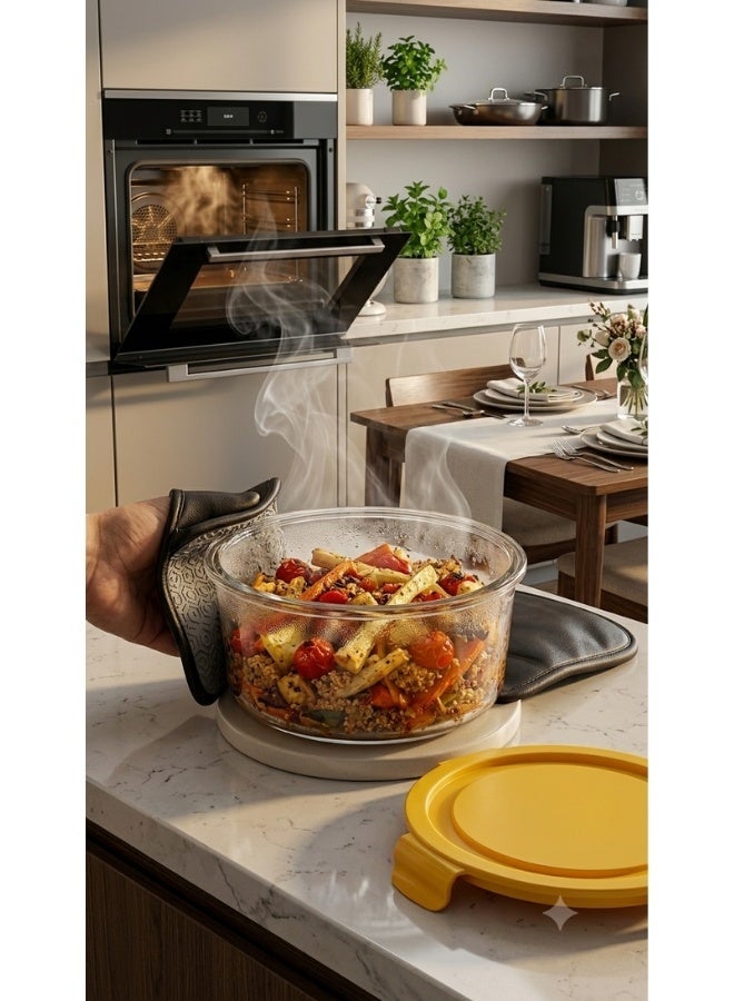 Heat-Resistant Borosilicate Glass Food Storage Container Set with Airtight Locking Lids 620ml 2 Pieces Yellow - Image 5