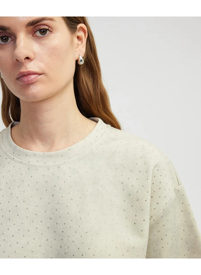 ابيكول تيشيرت بقصة واسعة مرصع بأحجار الراين