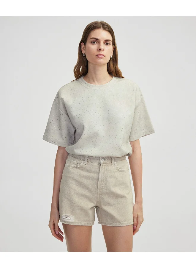 ابيكول تيشيرت بقصة واسعة مرصع بأحجار الراين