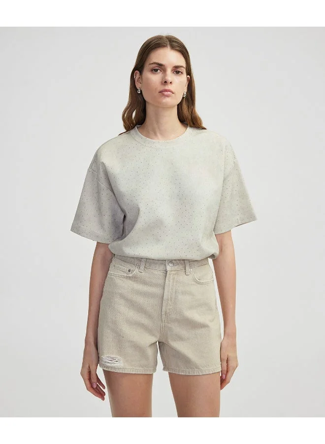 ابيكول تيشيرت بقصة واسعة مرصع بأحجار الراين