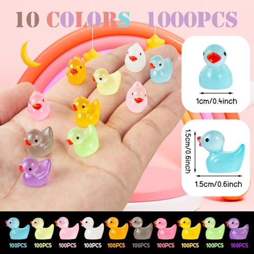 ONLYFU 1000Pcs Luminous Mini Resin Duck Tiny Duck Figurine for Fairy Garden Landscape Aquarium Potted Plant Prank Game DIY Ornament Party to Hide Miniature Dollhouse Accessories Glow in The Dark 10 Colors - Image 5