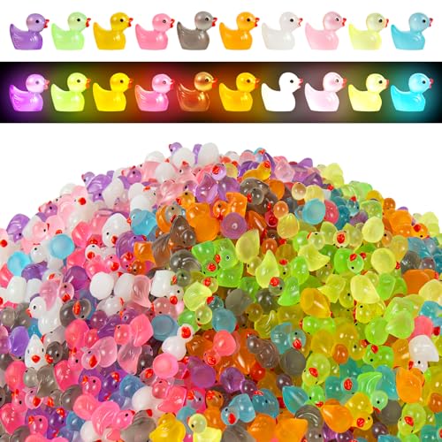 ONLYFU 1000Pcs Luminous Mini Resin Duck Tiny Duck Figurine for Fairy Garden Landscape Aquarium Potted Plant Prank Game DIY Ornament Party to Hide Miniature Dollhouse Accessories Glow in The Dark 10 Colors - Image 1