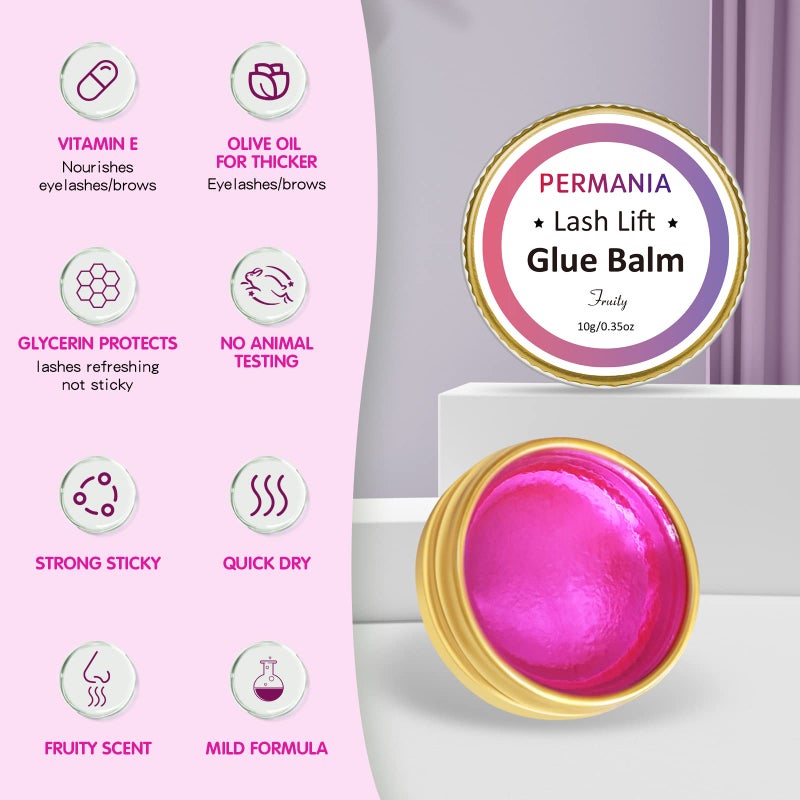 PERMANIA Lash Glue Balm, Eyelash Lifting Adhesives Strong Hold and Perfectly Shaped Eyebrows for Brow Lamination Kit, Lash Lift Balm Bright Colors & Fruity Flavours Fast Drying & Waterproof (Pink) - Image 5