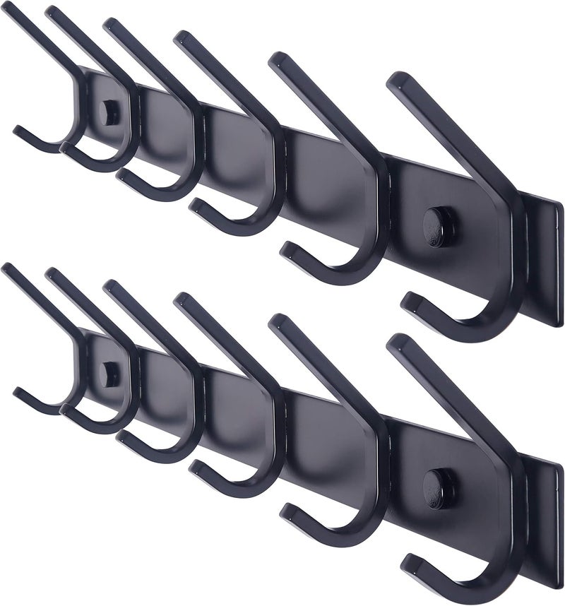 WEBI Coat Rack Wall Mounted,17-1/8 Inch Coat Hooks for Hanging Coats,Heavy Duty Metal Hook Rack Rail with 6 Double Dual Hooks Coat Hanger Wall Mount for Clothes Jacket,Black,2 Packs - Image 1