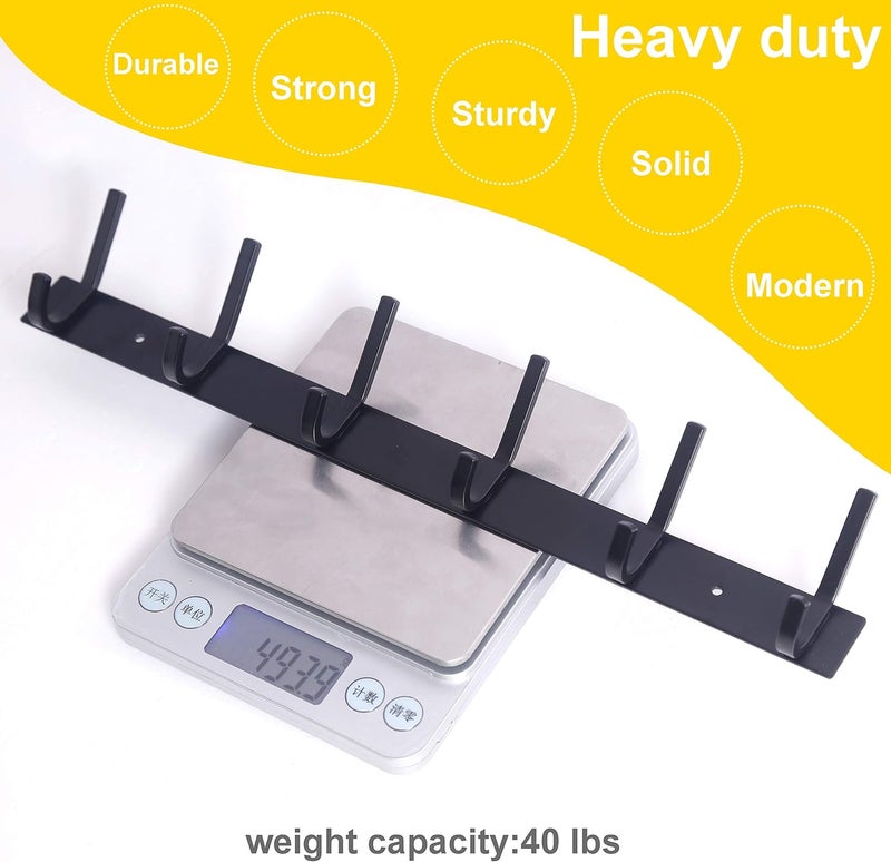 WEBI Coat Rack Wall Mounted,17-1/8 Inch Coat Hooks for Hanging Coats,Heavy Duty Metal Hook Rack Rail with 6 Double Dual Hooks Coat Hanger Wall Mount for Clothes Jacket,Black,2 Packs - Image 3