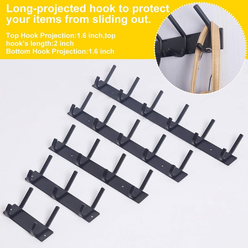 WEBI Coat Rack Wall Mounted,17-1/8 Inch Coat Hooks for Hanging Coats,Heavy Duty Metal Hook Rack Rail with 6 Double Dual Hooks Coat Hanger Wall Mount for Clothes Jacket,Black,2 Packs - Image 4