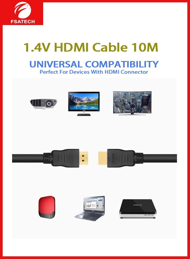FSATECH كابل HDMI عالي السرعة 10 أمتار - كابل HDMI بدقة 1080P - HDMI إلى HDMI M/M - إصدار 1.4 - موصلات مطلية بالذهب - أسود، غطاء خارجي من PVC، 14+1 - متوافق مع أجهزة الألعاب، التلفاز، الكمبيوتر، إكس بوكس، وجهاز العرض - Image 3