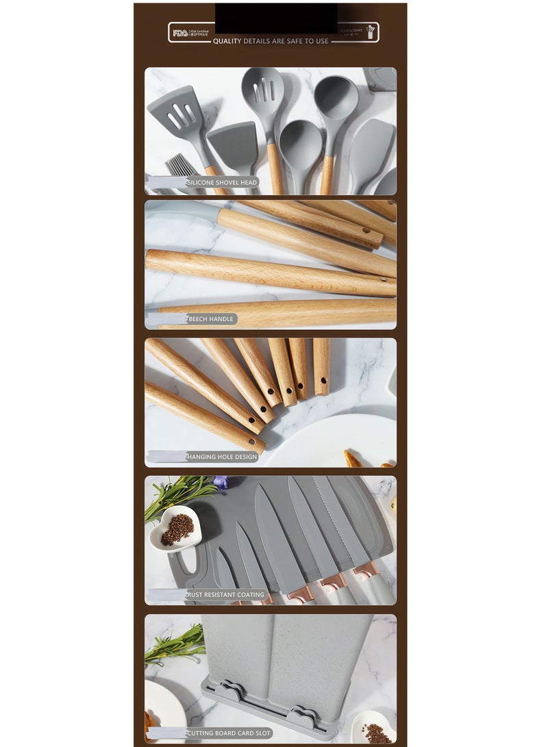 جولدفش طقم أدوات مطبخ من السيليكون مكون من 19 قطعة - Image 3