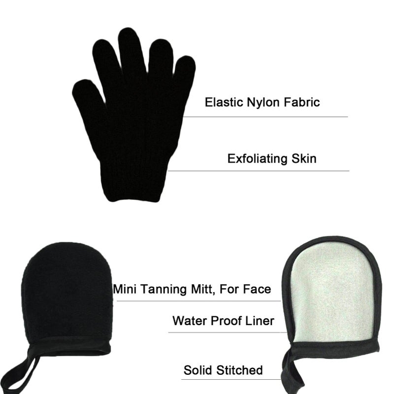 TSAIYI 5 Piece Self Tanning Mitt Set with Tan Glove, Back Lotion Applicator, Face Mitt, Exfoliating Glove (Black) - Image 5