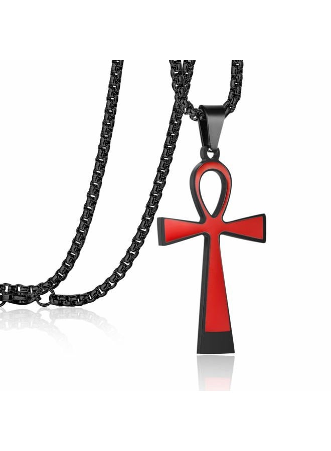 Rehoboth Stainless Steel Ancient Egyptian Coptic Ankh Cross Pendant Necklace for Womens Mens 24 Inch Chain Black - Image 1