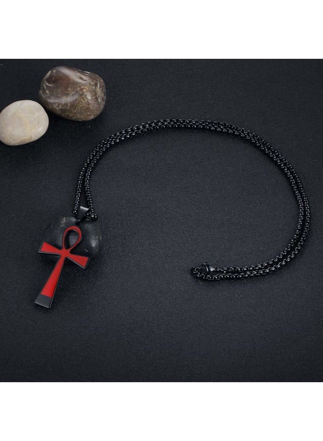 Rehoboth Stainless Steel Ancient Egyptian Coptic Ankh Cross Pendant Necklace for Womens Mens 24 Inch Chain Black - Image 4