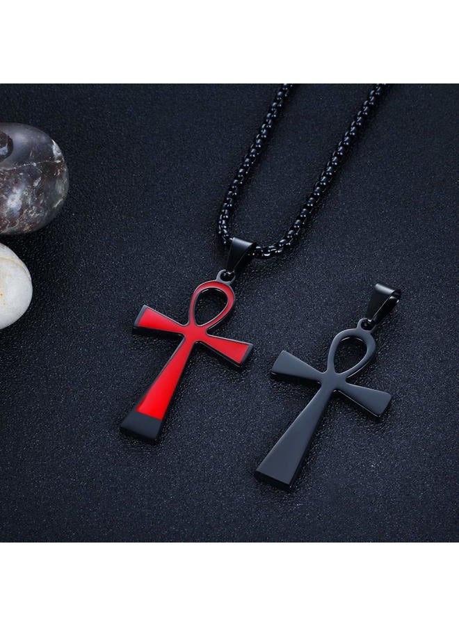 Rehoboth Stainless Steel Ancient Egyptian Coptic Ankh Cross Pendant Necklace for Womens Mens 24 Inch Chain Black - Image 3