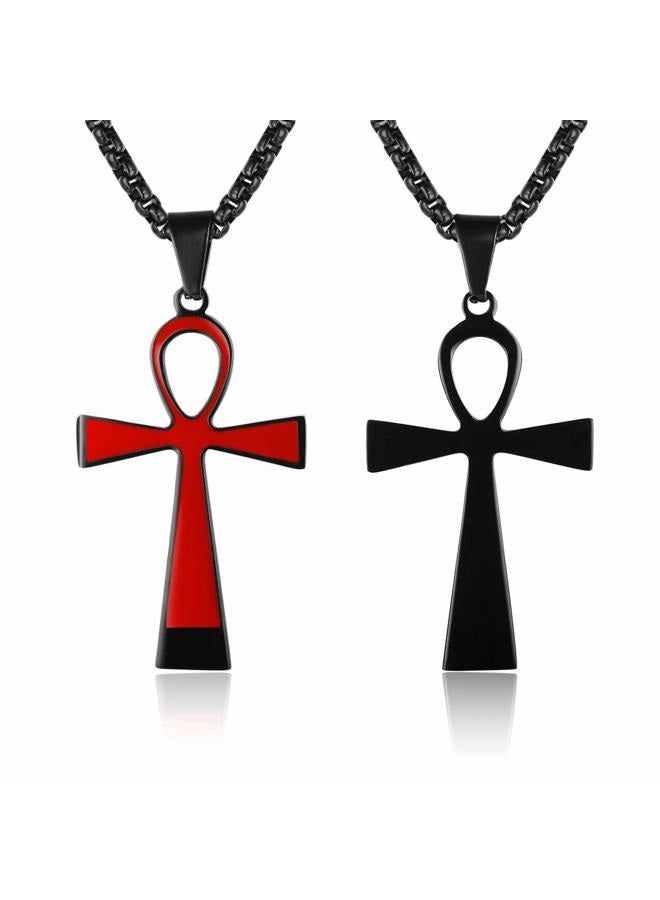 Rehoboth Stainless Steel Ancient Egyptian Coptic Ankh Cross Pendant Necklace for Womens Mens 24 Inch Chain Black - Image 2