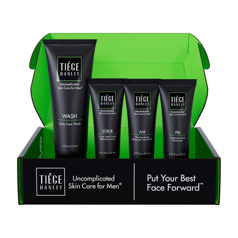 Tiege Hanley Mens Skin Care Set Essential Routine System Level 1 Face Wash Scrub Moisturizer for Healthier Hydrated Skin Daily Mens Skin Care Kit for Sensitive skin Dryness Protection