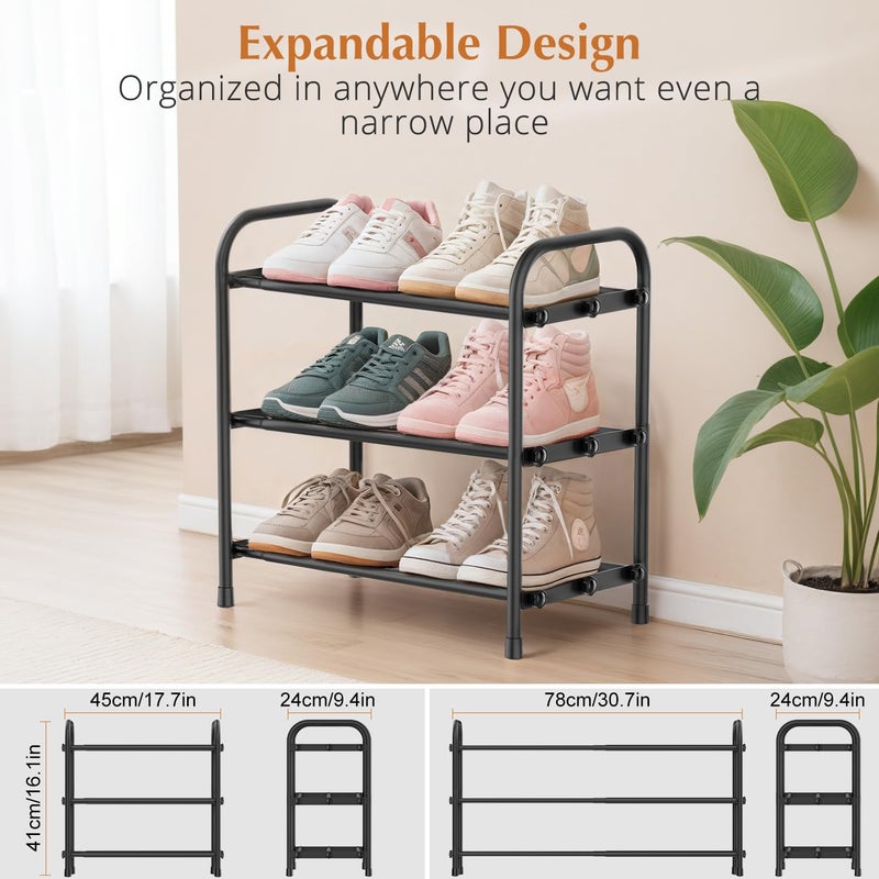 INSMART 3-Tier Expandable Shoe Rack, Stackable and Adjustable Shoes Organizer Storage Shelf, Sturdy and Durable Metal Structure Free Standing Shoe Rack for Closet Entryway Doorway - Image 3