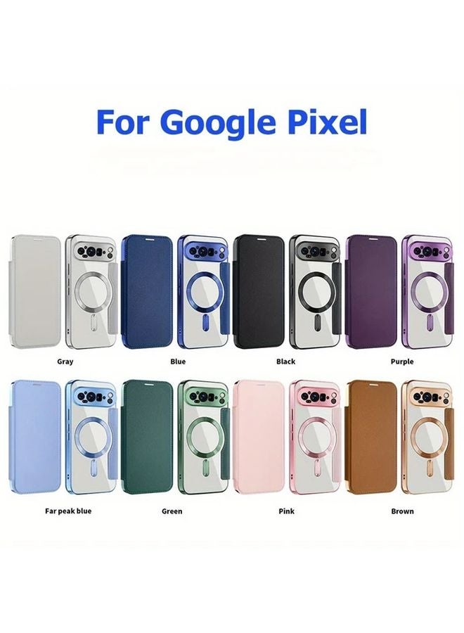 Mixed Color 2 Magnetic Leather Flip Case For Google Pixel 9 Wireless Cover - Image 3