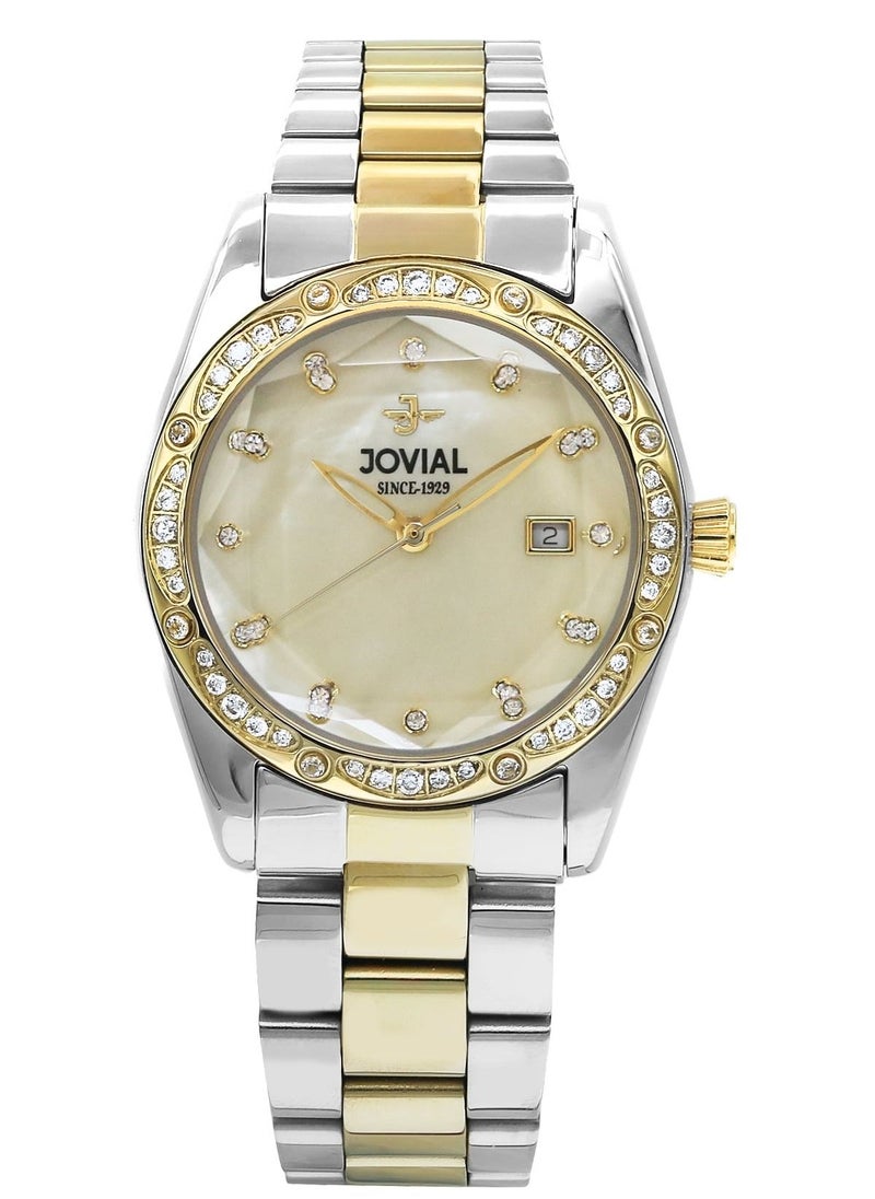 Jovial JOVIAL 9157LTMQ07ZE  Women's Fashion Metal Band watch. 32mm, Quartz, Golden Dial  - Image 1