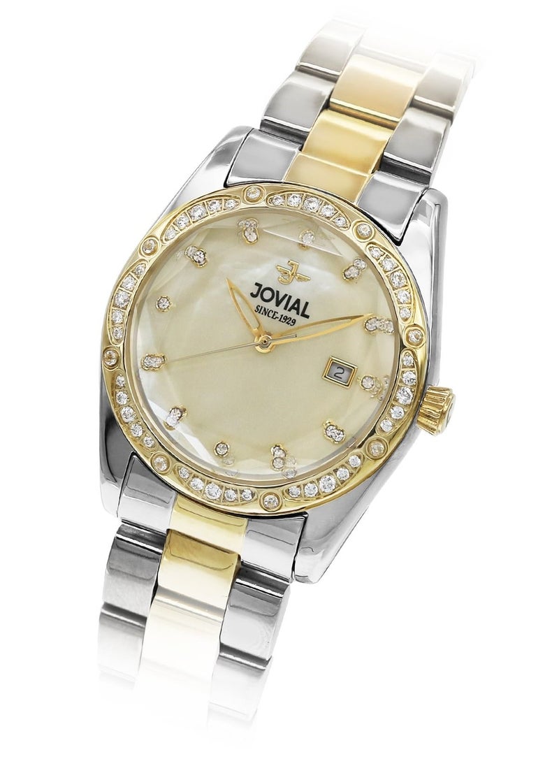 Jovial JOVIAL 9157LTMQ07ZE  Women's Fashion Metal Band watch. 32mm, Quartz, Golden Dial  - Image 2