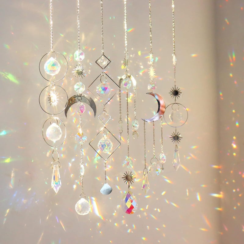 ilclviz 6 Pieces Colorful Crystals Suncatcher Hanging with Chain Pendant Crystal Balls for Window, Home, Garden, Christmas, Party, Wedding, Decoration - Image 1